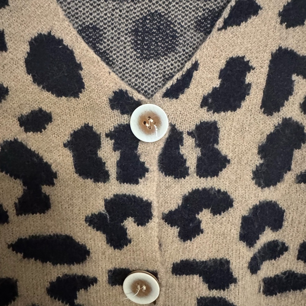 SHEIN Tan & Black Leopard Print V-Neck Button Cardigan - Picture 2 of 4